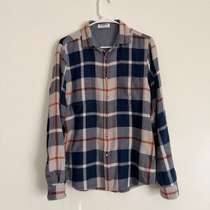 Express Men's Navy and Red Plaid Shirt